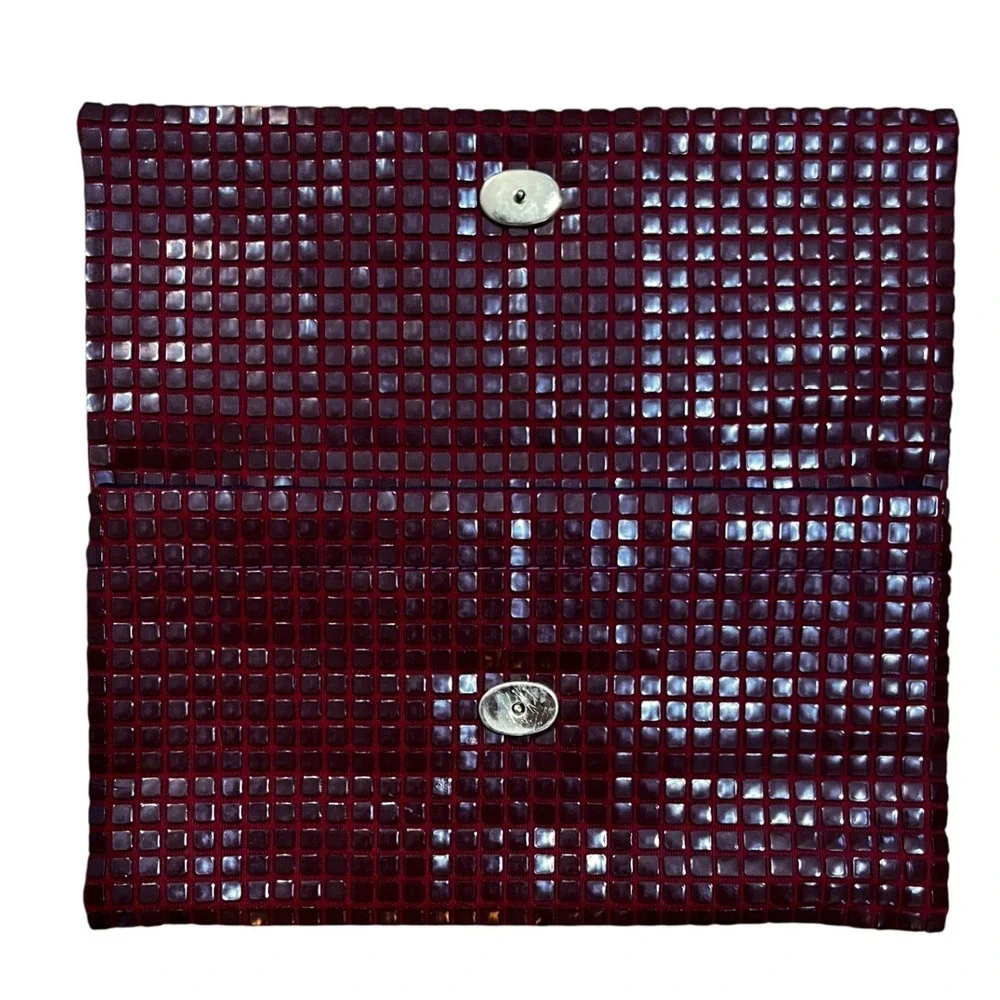 ❤️NWOT Burgundy Wine Grid Tile Mosaic Envelope Clutch Bag Magnetic Closure